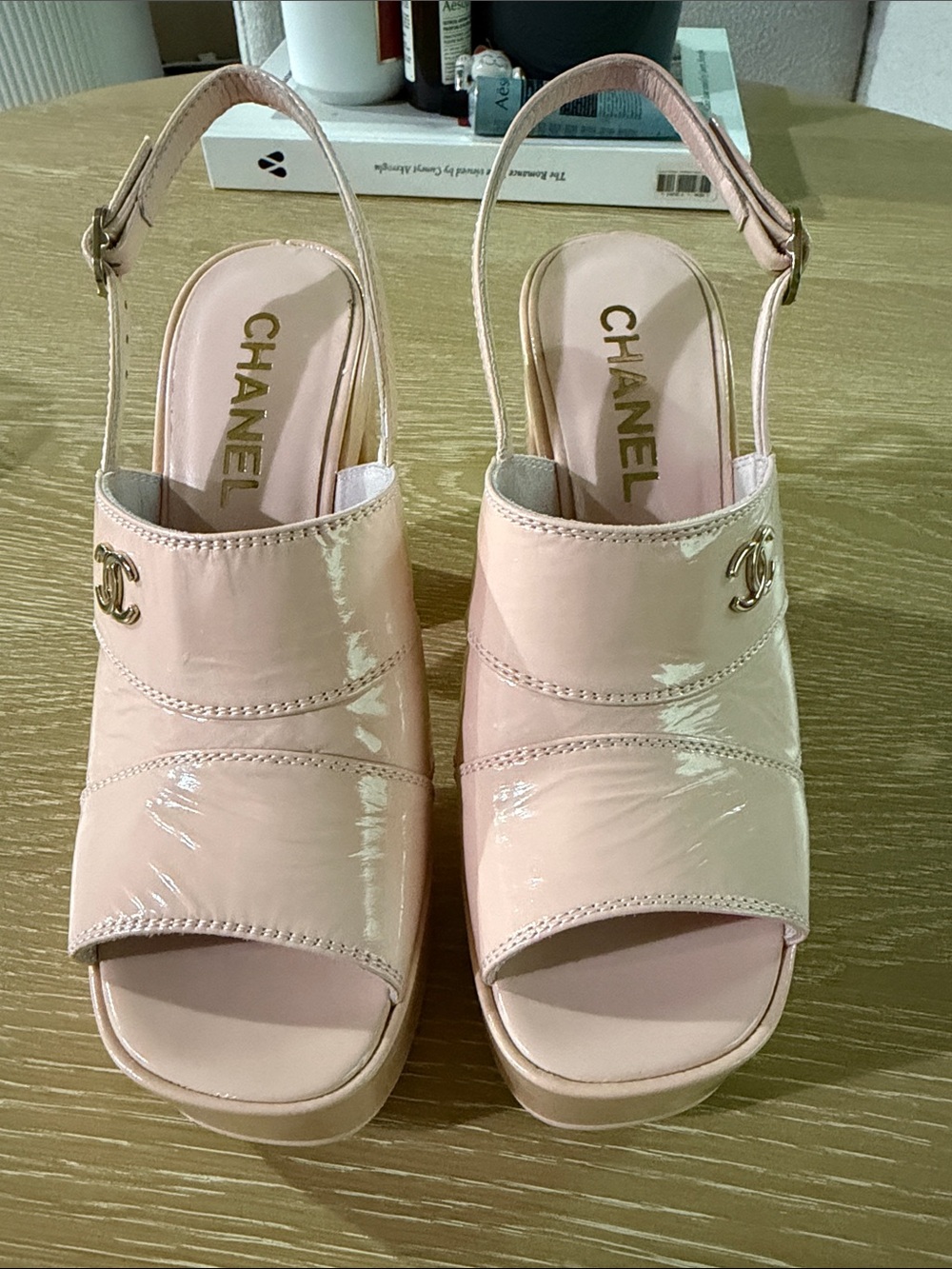 CHANEL Blush Pink Patent Leather Platform Slingback Sandals (Authentic) - Picture 2 of 16